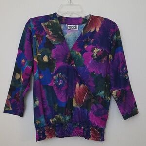 Vintage Teddi Floral Pink, Blue & Green Pullover Top M
